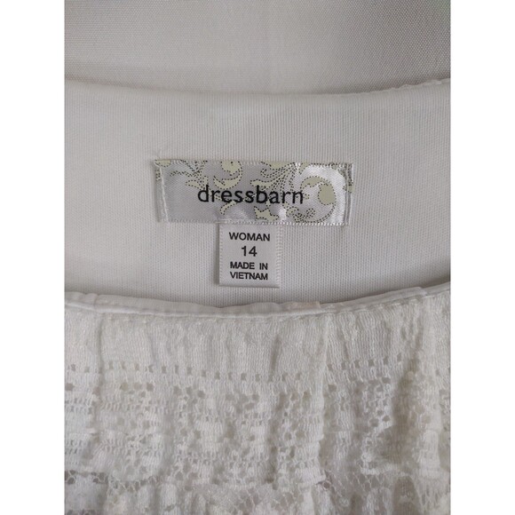 Dressbarn women 14 white lace tiers 3/4 flared ruffle sleeve shift dress stretch - Picture 6 of 16